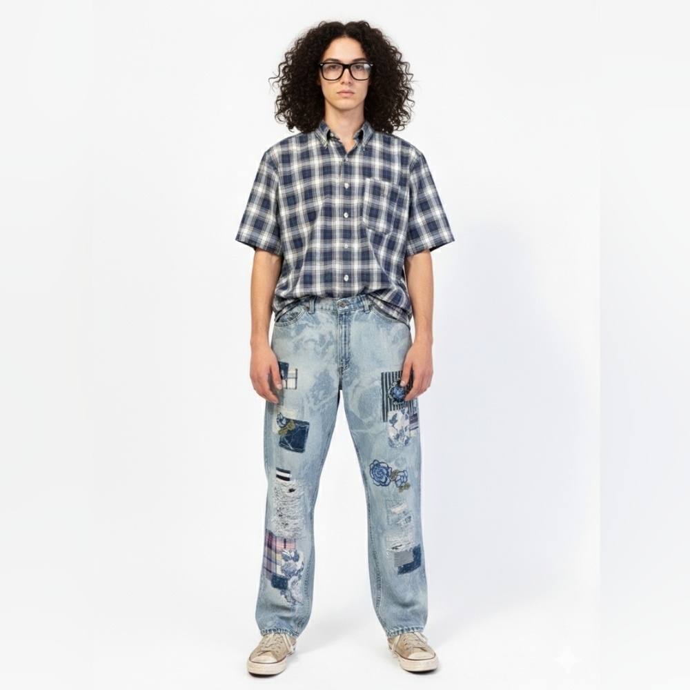 Levi's 560 34x34 Custom Patchwork Denim Jeans Upc… - image 1